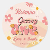 Groovy een retro madeliefje 1e verjaardag gunst ronde sticker (Voorkant)