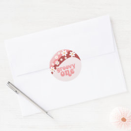 Groovy Eén Retro madeliefje boho bloem eerste verj Ronde Sticker