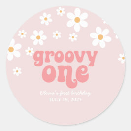 Groovy Eén Retro madeliefje boho bloem eerste verj Ronde Sticker