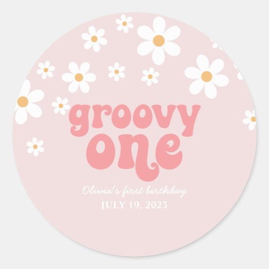 Groovy Eén Retro madeliefje boho bloem eerste verj Ronde Sticker (Voorkant)