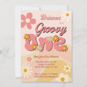 Groovy een retro madeliefje eerste verjaardagsfees kaart (Voorkant)