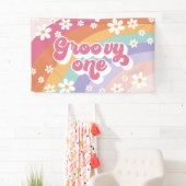 Groovy Eén Retro Regenboog 1e Verjaardag Spandoek (Insitu)