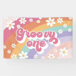 Groovy Eén Retro Regenboog 1e Verjaardag Spandoek