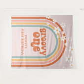 Groovy Eén Retro Regenboog Madelief Verjaardagsban Wandkleed (Voorkant (horizontaal))