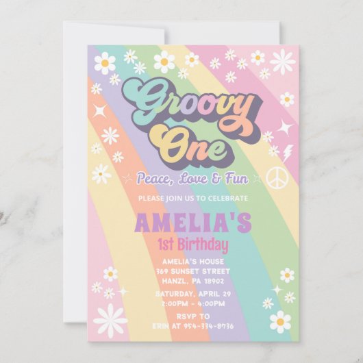 Groovy één verjaardagsuitnodiging kaart (Voorkant)