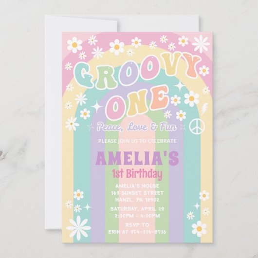 Groovy één verjaardagsuitnodiging kaart (Voorkant)