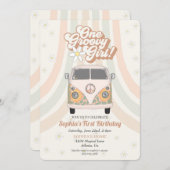 Groovy eerste verjaardag, 70s retro themauitnodigi (Voorkant / Achterkant)