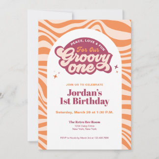 Groovy Eerste Verjaardag Retro Boho Uitnodiging