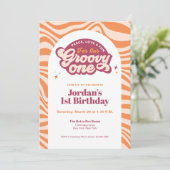 Groovy Eerste Verjaardag Retro Boho Uitnodiging  (Staand voorkant)