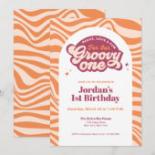 Groovy Eerste Verjaardag Retro Boho Uitnodiging  (Voorkant / Achterkant)
