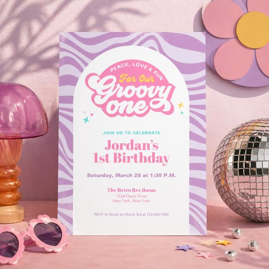 Groovy Eerste Verjaardag Retro Boho Uitnodiging 
