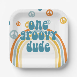 Groovy Eerste Verjaardag Retro Jongen Papieren Bordje