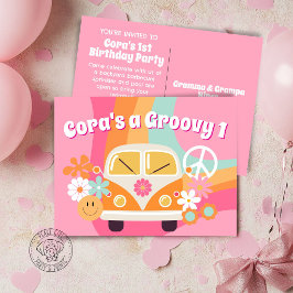Groovy Eerste Verjaardag Uitnodiging Briefkaart
