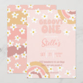Groovy Eerste Verjaardag Uitnodiging Daisy Feestje (Voorkant / Achterkant)