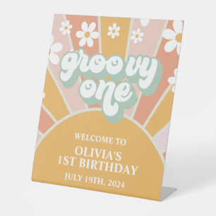 Groovy Eerste Verjaardag Zonneschijn Welkom Bord Reclamebord Met Voetstuk