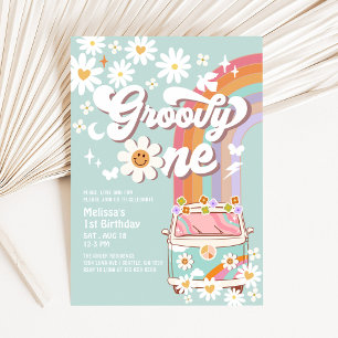 Groovy EERSTE verjaardagsuitnodiging Hippie 1e ver Kaart