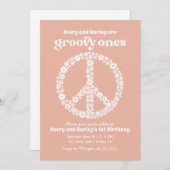 Groovy Ees 70s Roze Daisy 1st Birthday Party Kaart (Voorkant / Achterkant)