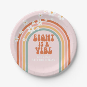 Groovy Eight is een vibe madeliefje regenboog 8e v Papieren Bordje