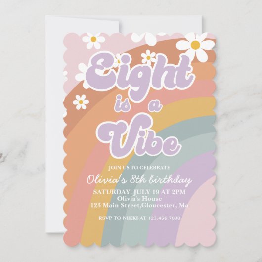 Groovy Eight is een vibe Retro Rainbow 8th Birthda Kaart (Voorkant)