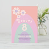 Groovy Eight Retro Daisy Boog 8ste Verjaardagsfees Kaart (Staand voorkant)