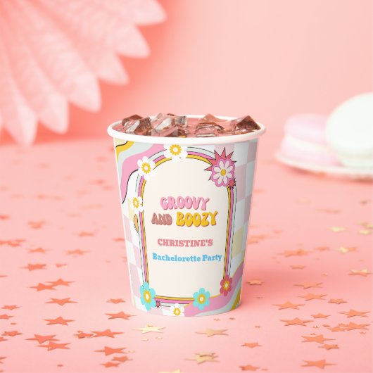 Groovy en Boozy Bachelorette Party Decor 70'S Papieren Bekers (Insitu)