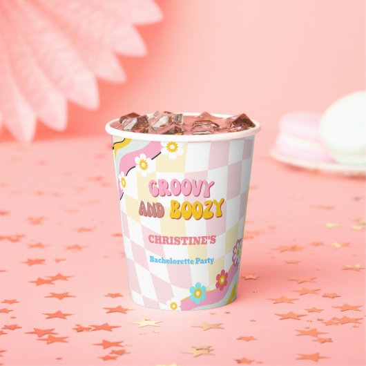 Groovy en Boozy Bachelorette Party Decor 70'S Papieren Bekers (Insitu)