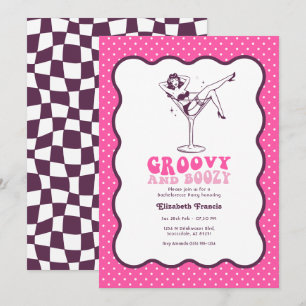 Groovy en dronken retro roze Martini vrijgezellenf Kaart