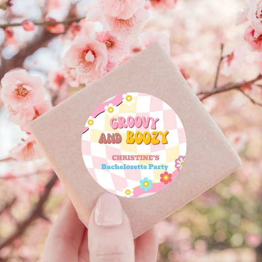 Groovy en dronken vrijgezellenfeest decor 70'er ja ronde sticker