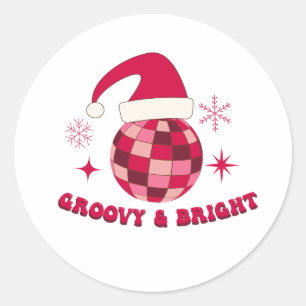 Groovy en helder Disco Kerst Ronde Sticker