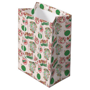 Groovy en helder roze en groene retro vakantie medium cadeauzakje