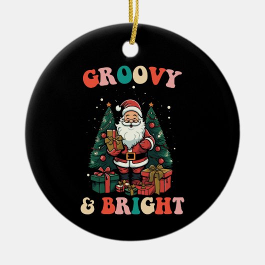 Groovy en heldere Kerstmis Kerstman vakantie retro Keramisch Ornament (Voorkant)