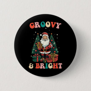 Groovy en heldere Kerstmis Kerstman vakantie retro Ronde Button 5,7 Cm