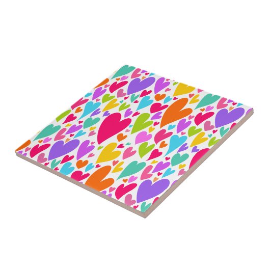 Groovy en romantische kleurrijke harten Valentijn Tegeltje (Zijkant)
