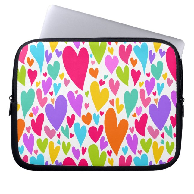 Groovy en Romantische Kleurrijke Harten Valentijns Laptop Sleeve (Voorkant)