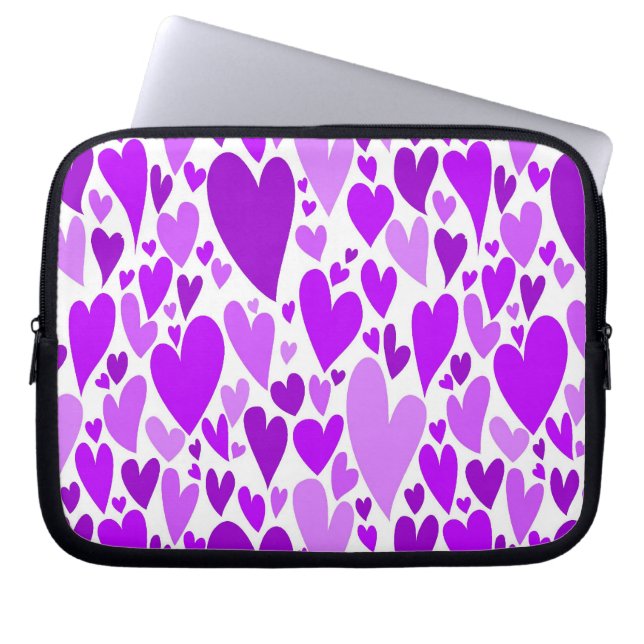 Groovy en Romantische Paarse Hartjes Valentijnsdag Laptop Sleeve (Voorkant)
