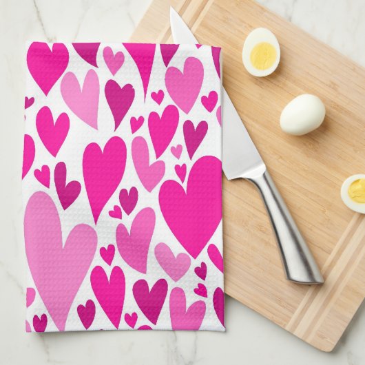 Groovy en romantische Pink Hearts Valentijnsdag Theedoek (Quarter Fold)