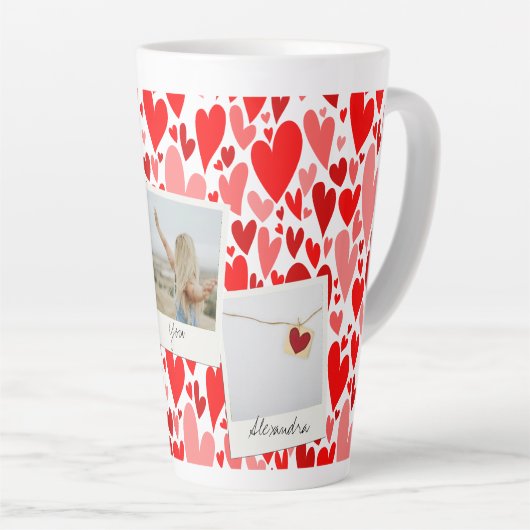 Groovy en romantische Red Hearts Valentijn Foto Latte Mok (Rechterhoek)