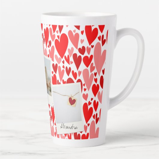 Groovy en romantische Red Hearts Valentijn Foto Latte Mok (Rechts)