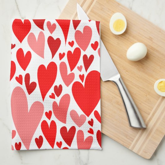 Groovy en Romantische Rode Harten Valentijnsdag Theedoek (Quarter Fold)