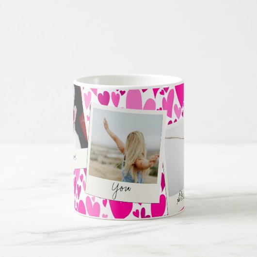 Groovy en romantische roze harten Valentijnsfoto Koffiemok (Center)