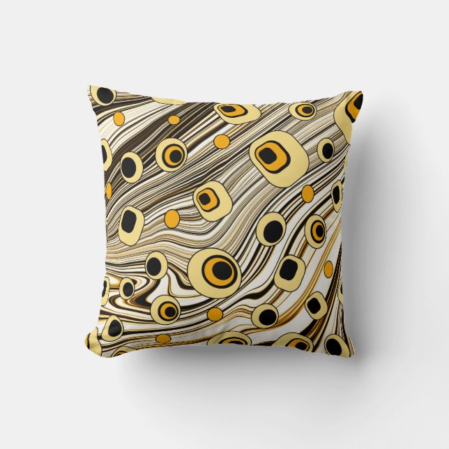 Groovy en Wavy Retro Style Black en Yellow Kussen (Voorkant)
