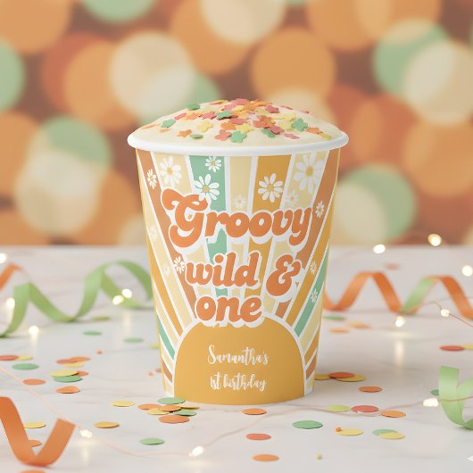 Groovy en wild retro zon kinderen verjaardag papieren bekers