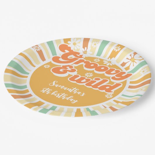 Groovy en wild retro zon kinderen verjaardag papieren bordje (Gekanteld)