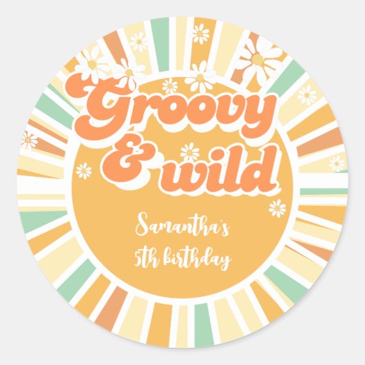 Groovy en wild retro zon kinderen verjaardag ronde sticker (Voorkant)