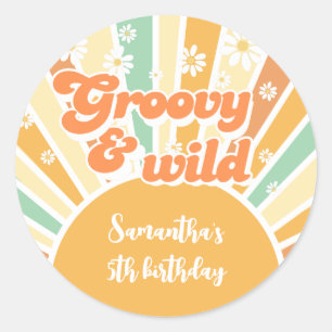 Groovy en wild retro zon kinderen verjaardag ronde sticker