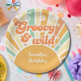 Groovy en wilde retro zon kids verjaardag papieren bordje