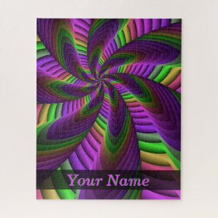 Groovy Energetic Neon Kleuren Fractal Patroon Naam Legpuzzel