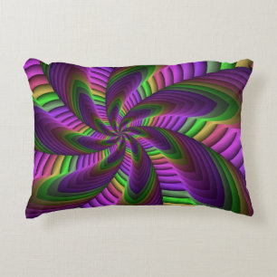 Groovy Energetische Kleurrijke Neon Fractal Patroo Accent Kussen