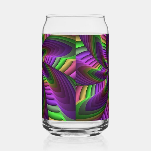 Groovy Energetische Kleurrijke Neon Fractal Patroo Blikvorm Glas (Links)