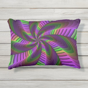 Groovy Energetische Kleurrijke Neon Fractal Patroo Buitenkussen